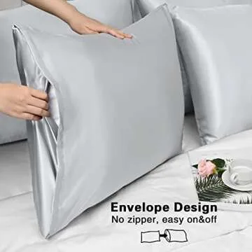 Satin Pillowcase for Hair and Skin, Set of 2 Silver Grey Silk Pillowcase Queen Satin Pillowcase with Envelope Closure(Silver Grey,20x30 inches)