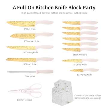 Kitchen Knife Set Non Stick Knives Set with Block Cutlery Knife Block Sets, Serrated Steak Knife, Sc...