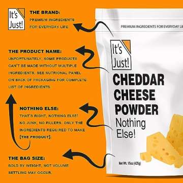 It's Just - Cheddar Cheese Powder, 15oz, Made with Real Cheese, Shelf Stable, Made in USA, Make Cheese Sauce, Sprinkle for Flavor