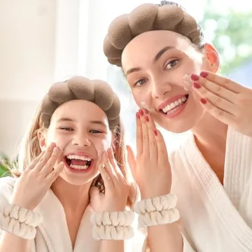 Zkptops Spa Headband for Washing Face Wristband Set Sponge Makeup Skincare Terry Cloth Bubble Soft Get Ready Hairband for Women Girl Puffy Padded Headwear Non Slip Thick Hair Accessory(Brown-2)