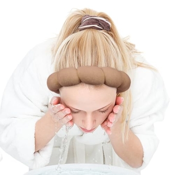 Zkptops Spa Headband for Washing Face Wristband Set Sponge Makeup Skincare Terry Cloth Bubble Soft Get Ready Hairband for Women Girl Puffy Padded Headwear Non Slip Thick Hair Accessory(Brown-2)