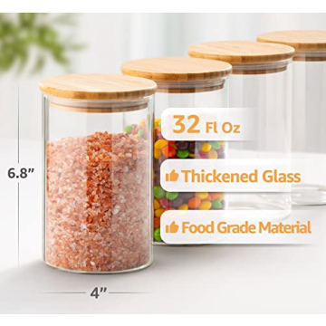 COCOYA 32 FL Oz Glass Jars with Bamboo Lid Set - 4 Pack