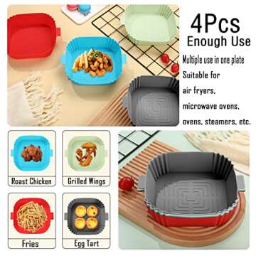 LYHOLKEER Silicone Air Fryer Liners, 4Pcs 7.6inch Reusable Square Air Fryer Silicone Liners for 3-6QT Air Fryer,Replacement Of Flammable Parchment Paper,Food Safe,Easy to Clean,Air Fryers Accessories
