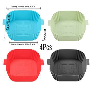 LYHOLKEER Silicone Air Fryer Liners, 4Pcs 7.6inch Reusable Square Air Fryer Silicone Liners for 3-6QT Air Fryer,Replacement Of Flammable Parchment Paper,Food Safe,Easy to Clean,Air Fryers Accessories