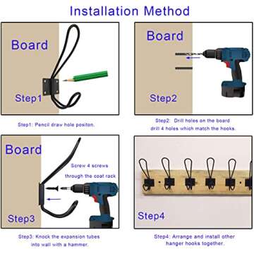 LLPJS Farmhouse Rustic Style Coat Hooks, Coat Rack Towel Hanger for Coats and Hats or Bags Clothes Hanging, Entryway Board Wall Mounted Hooks (12 Pack)