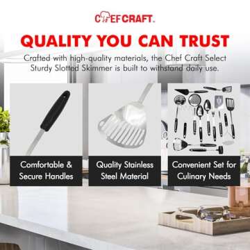 Chef Craft Select Slotted Sturdy Skimmer, 13 inch, Stainless Steel