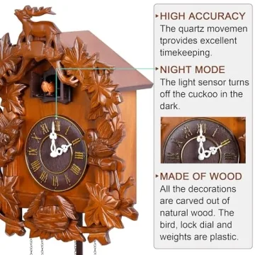 Kendal Handcrafted Wood Cuckoo Clock with Adjustable Sound