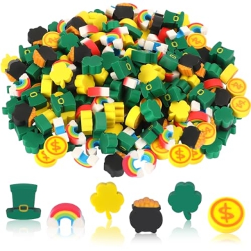 Erasers for Kids, 150Pcs JUNEBRUSHS St. Patrick's Mini Erasers Cute Pencil Erasers Shamrocks Erasers...