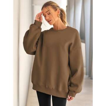 EFAN Womens Oversized Sweatshirts Hoodies Fleece Crewneck Sweaters Casual Tops Comfy Fall Fashion Outfits Winter Clothes 2025 Khaki M