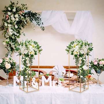 6 Pieces Metal Flower Floor Vase Gold Column Flower Stand 31.5 Inch Tall Floor Vase Geometric Wedding Centerpieces for Tables for Home Party Decor Gold Flower Holder Rectangular Flower Display Rack