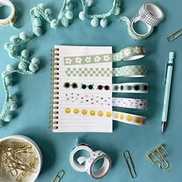ZYNSHE Washi Tape Set of 16 Rolls of 15 mm Wide Cute Decorative Washi Tape for Journaling, Scrapbook, Washy Crafts, Bullet Journals, Planners, DIY Décor, Gift Wrapping, Craft Supplies (Splash)