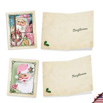 The Best Card Company - 36 Assorted Notecards Bulk Box Set 4 x 5.12 Inch with Envelopes, Vintage Santa Merry Christmas Holiday Variety Pack (6 Designs, 6 Each) - Pink Kringle AM6695XSG-B6x6