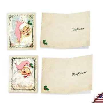 Vintage Santa Christmas Notecards - 36 Assorted Cards Set