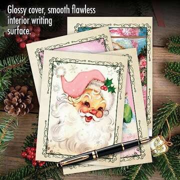 The Best Card Company - 36 Assorted Notecards Bulk Box Set 4 x 5.12 Inch with Envelopes, Vintage Santa Merry Christmas Holiday Variety Pack (6 Designs, 6 Each) - Pink Kringle AM6695XSG-B6x6