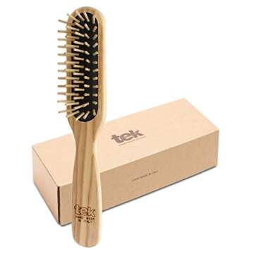 TEK - Rectangular Brush with Short Tooth in Ash Wood Handmade in Italy, for Short Hair - 22 x 4 cm