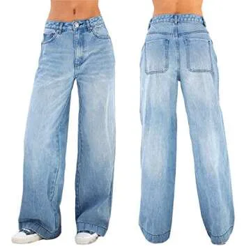 Trendy Covvoliy Women's Wide Leg Boyfriend Jeans for Comfort