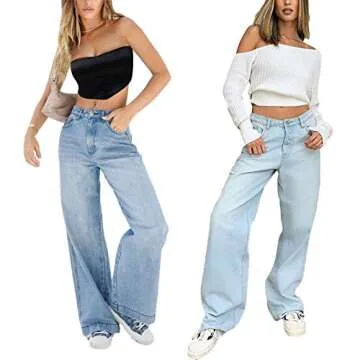 Trendy Covvoliy Women's Wide Leg Boyfriend Jeans for Comfort
