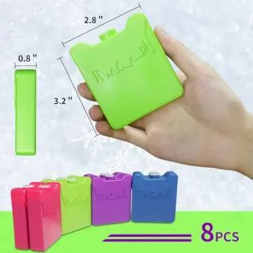 WORLD-BIO Ice Packs for Lunch Box Kids, Reusable Small Ice Packs for Kids Insulated Lunch Bag, Bento Box, Freezer Blocks for Coolers, Personalized Lunch Cold Pack Keep Food Fresh - Multicolored 8 Pack