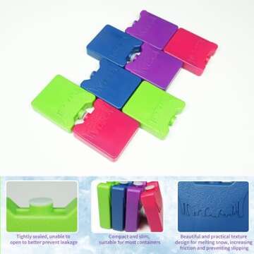WORLD-BIO Ice Packs for Lunch Box Kids, Reusable Small Ice Packs for Kids Insulated Lunch Bag, Bento Box, Freezer Blocks for Coolers, Personalized Lunch Cold Pack Keep Food Fresh - Multicolored 8 Pack