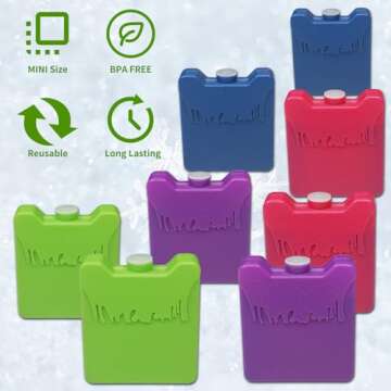WORLD-BIO Ice Packs for Lunch Box Kids, Reusable Small Ice Packs for Kids Insulated Lunch Bag, Bento Box, Freezer Blocks for Coolers, Personalized Lunch Cold Pack Keep Food Fresh - Multicolored 8 Pack