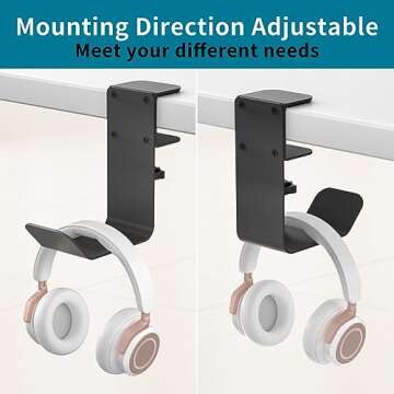 tiebutie Clamp-On Under Desk Headphone Holder | Space-Saving Design for Headsets & Bags