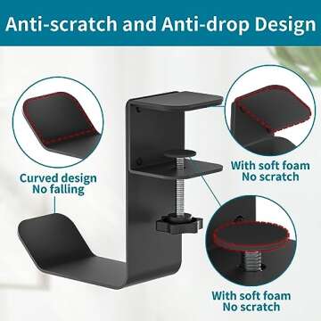 tiebutie Clamp-On Under Desk Headphone Holder for All