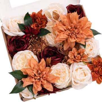 Ling's Moment Fall Terracotta Artificial Flowers Greenery Grand Box Set, Burnt Orange Fake Flower fo...