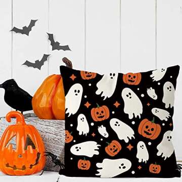 Halloween Pillow Covers 16x16 Inch Ghost Pumpkins Linen Pillowcase Holiday Farmhouse Throw Pillows I...