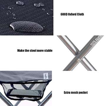 Maforts Folding Fishing Stool,Lightweight Camping Stools,Portable Compact Travel Stools Fold Camp Chair Stool for Walking Hiking Hunting (Grey, XL:13 x14 x16inch)