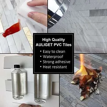 AULIGET 20 Sheets Faux Stone Peel and Stick Backsplash, White Marble Look PVC Wall Tiles Stick on Backsplash for Kitchen
