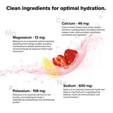 Complement Hydrate Electrolytes Powder Drink Mix - 4 Major Electrolytes for 3x Faster Absorption - Strawberry Lemon Flavor - Vegan, Gluten Free, Non-GMO - 20 Servings