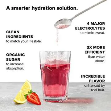 Complement Hydrate Electrolytes Powder Drink Mix - 4 Major Electrolytes for 3x Faster Absorption - Strawberry Lemon Flavor - Vegan, Gluten Free, Non-GMO - 20 Servings