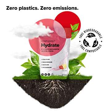 Complement Hydrate Electrolytes Powder Drink Mix - 4 Major Electrolytes for 3x Faster Absorption - Strawberry Lemon Flavor - Vegan, Gluten Free, Non-GMO - 20 Servings