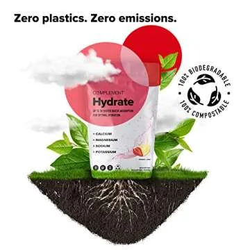 Complement Hydrate Electrolytes Powder Drink Mix - 4 Major Electrolytes for 3x Faster Absorption - Strawberry Lemon Flavor - Vegan, Gluten Free, Non-GMO - 20 Servings