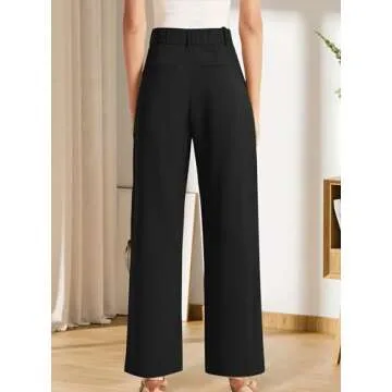 Sarin Mathews High Waisted Wide Leg Pants for Women Business Casual Dress Pant Palazzo Long Work Trousers with Pockets Black S