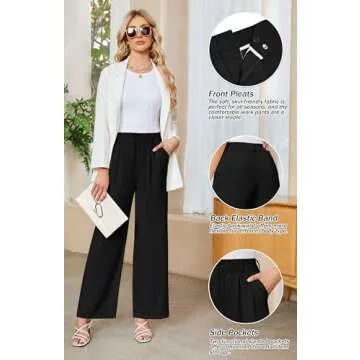 Sarin Mathews High Waisted Wide Leg Pants for Women Business Casual Dress Pant Palazzo Long Work Trousers with Pockets Black S