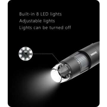 Digital Microscope Wireless Pocket Handheld USB Microscopes, 50x-1000x Zoom Fixed Focus HD Magnifier with LEDs, Inspection Camera Compatible with iPhone, Android Phone, MacBook, Windows PC (Black)