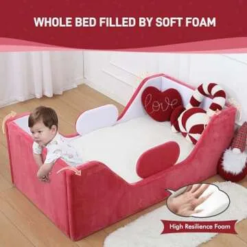 weeonekids Toddler Bed, Child Bed for Kids with Extra Safty Broad, Standard Crib Size Toddler Bed, Certified Fabric Toddler Beds,Toddler Flood Bed (Mixed White/Red)