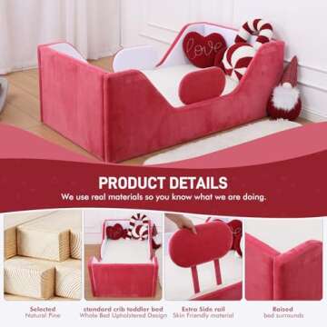 weeonekids Toddler Bed, Child Bed for Kids with Extra Safty Broad, Standard Crib Size Toddler Bed, Certified Fabric Toddler Beds,Toddler Flood Bed (Mixed White/Red)