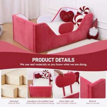 weeonekids Toddler Bed, Child Bed for Kids with Extra Safty Broad, Standard Crib Size Toddler Bed, Certified Fabric Toddler Beds,Toddler Flood Bed (Mixed White/Red)