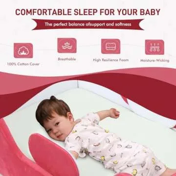 weeonekids Toddler Bed, Child Bed for Kids with Extra Safty Broad, Standard Crib Size Toddler Bed, Certified Fabric Toddler Beds,Toddler Flood Bed (Mixed White/Red)