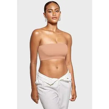 INLYRIC Women's Inbarely Strapless Bandeau Bra Bralette Tube Top Seamless Comfortable Stretchy Non Padded Bras Tops Cream Coffee Large