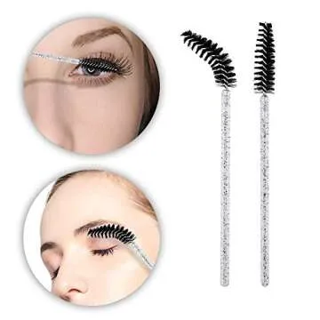G2PLUS 300PCS Crystal Eyelash Mascara Brushes Wands Applicator Makeup Kits Mascara Wands Lash Spoolies for Eyelash Extensions and Eyebrow Brush (Black)