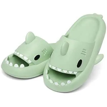 Men's and Women's Shark Slides Cloud Slippers Summer Novelty Open Toe Slide Sandals Anti-Slip Beach Pool Shower Shoes with Cushioned Thick Sole, Metcha, 12.5-13 Women/10.5-11 Men