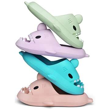 Men's and Women's Shark Slides Cloud Slippers Summer Novelty Open Toe Slide Sandals Anti-Slip Beach Pool Shower Shoes with Cushioned Thick Sole, Metcha, 12.5-13 Women/10.5-11 Men
