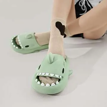 Men's and Women's Shark Slides Cloud Slippers Summer Novelty Open Toe Slide Sandals Anti-Slip Beach Pool Shower Shoes with Cushioned Thick Sole, Metcha, 12.5-13 Women/10.5-11 Men