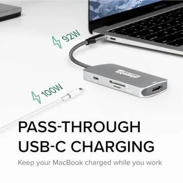 Plugable USB-C Hub 7-in-1, Driverless USB C Hub Compatible with Mac, Windows, Chromebook, USB4, Thunderbolt 4, and More (4K HDMI, 3 USB 3.0, SD & microSD Card Reader, 100W Charging)