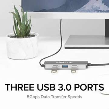 Plugable USB-C Hub 7-in-1, Driverless USB C Hub Compatible with Mac, Windows, Chromebook, USB4, Thunderbolt 4, and More (4K HDMI, 3 USB 3.0, SD & microSD Card Reader, 100W Charging)