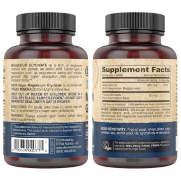 DEVA Vegan Magnesium Glycinate 300mg per serving with Trace Minerals, Higher Absorption, Chelated Magnesium, 90 Tablets