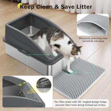 Stainless Steel Cat Litter Box, Extra Large Litter Boxes for Big Cats, Anti-Urine Leakage XL Litter ...